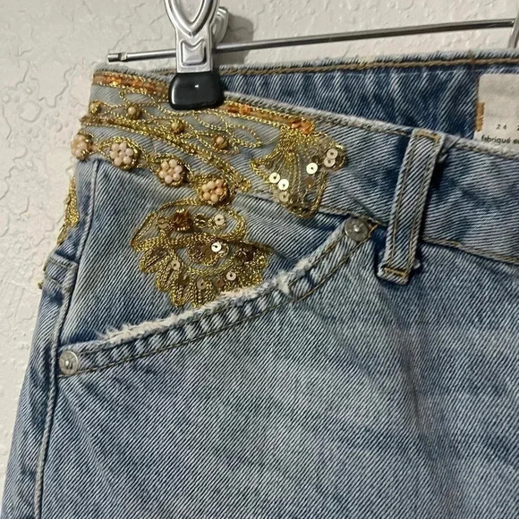 We The Free Gold Embroidery Jeans size 26 - Picture 6 of 7